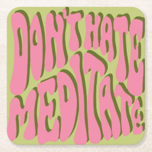 70s Retro: 'Meditate' Motivational Poster Square Paper Coaster