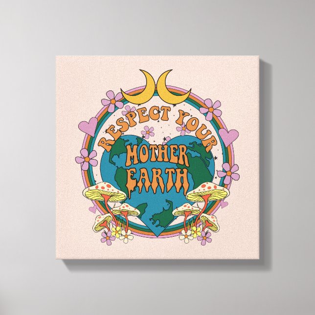 70's Retro Mother Earth Graphic Canvas Print (Front)