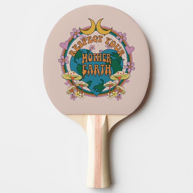 70's Retro Mother Earth Graphic Ping Pong Paddle (Front)