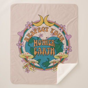 70's Retro Mother Earth Graphic Sherpa Blanket