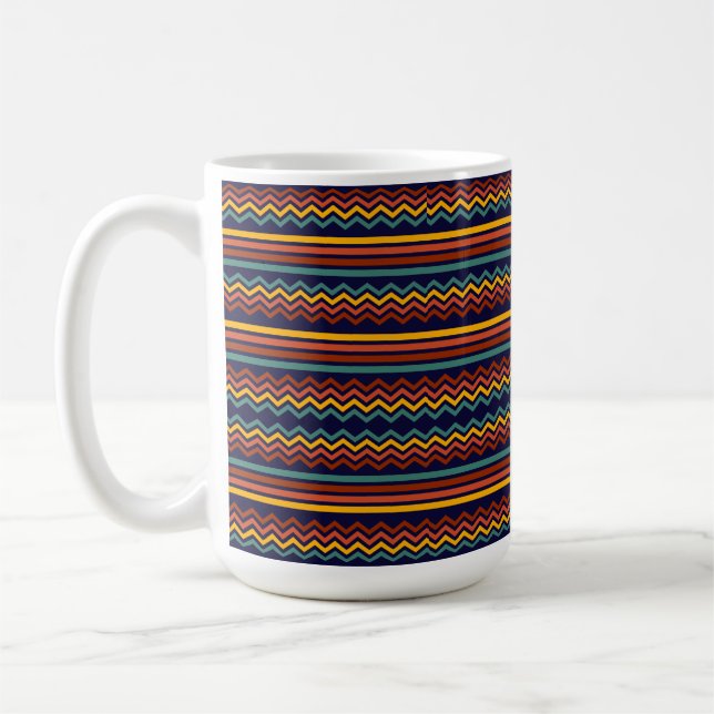 70s Retro Navy & Mustard Boho Chevron Stripes Coffee Mug (Left)