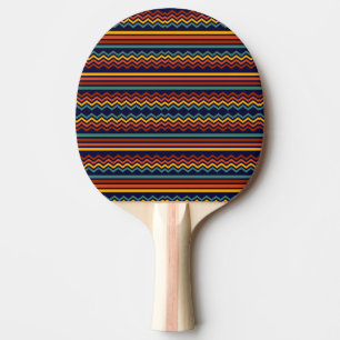 70s Retro Navy & Mustard Boho Chevron Stripes Ping Pong Paddle