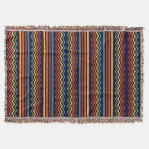 70s Retro Navy & Mustard Boho Chevron Stripes Throw Blanket