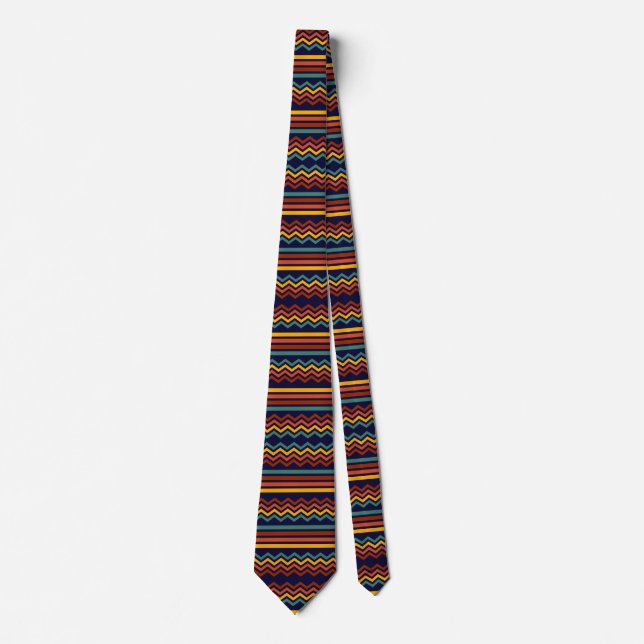 70s Retro Navy & Mustard Boho Chevron Stripes Tie (Front)