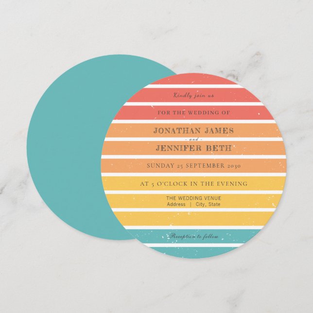 70s Retro Orange Red Teal Wedding Invitation (Front/Back)