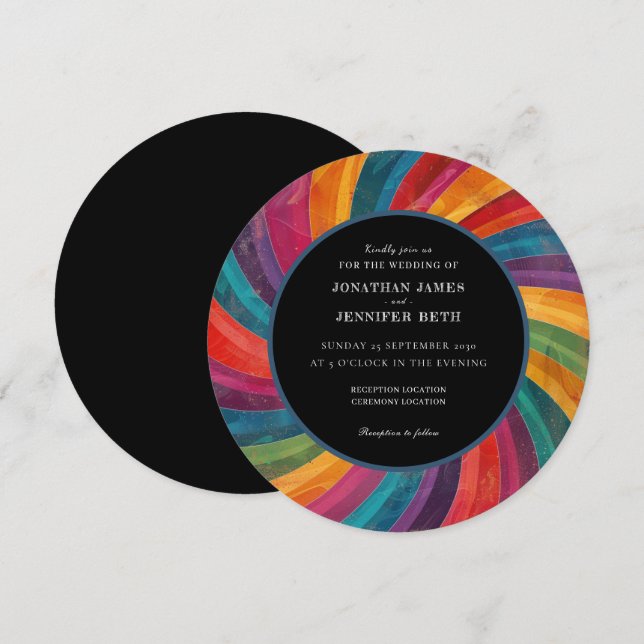 70s Retro Orange Red Teal Wedding Invitation (Front/Back)