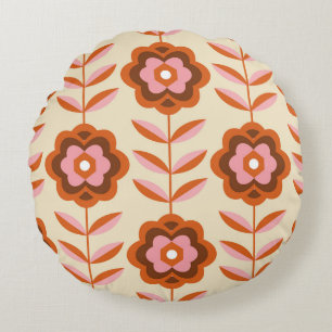 70's Retro Seamless Pattern. 60s and 70s Aesthetic Round Cushion