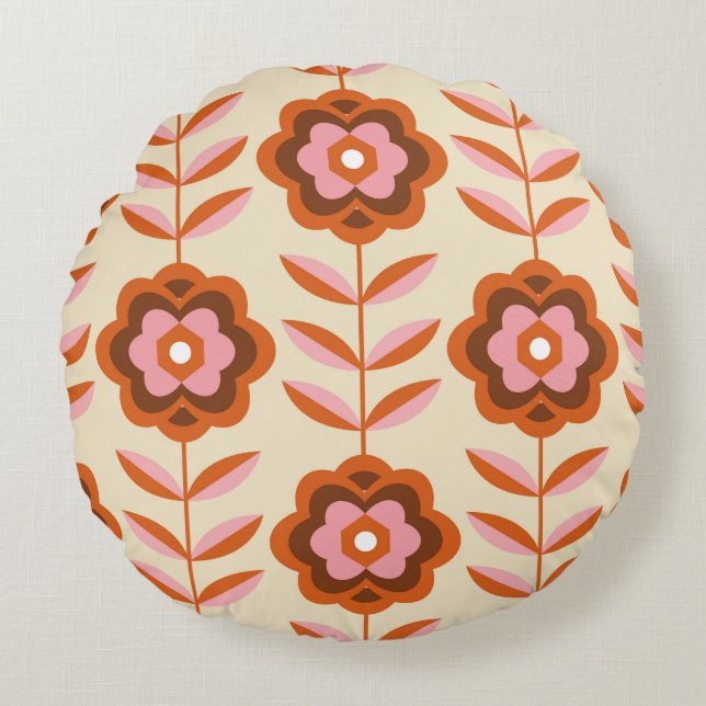 70's Retro Seamless Pattern. 60s and 70s Aesthetic Round Cushion (Front)