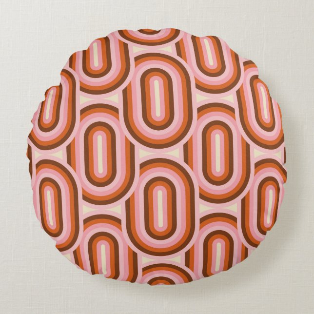 70's Retro Seamless Pattern. 60s and 70s Esthetic Round Cushion (Front)