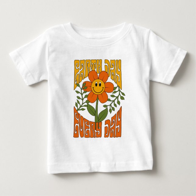 70's Retro Smiling Daisy Flower Baby T-Shirt (Front)