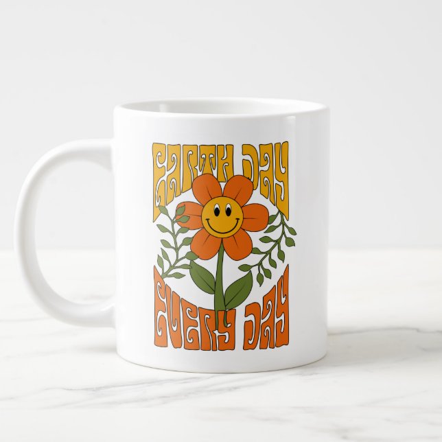 70's Retro Smiling Daisy Flower Large Coffee Mug (Left)
