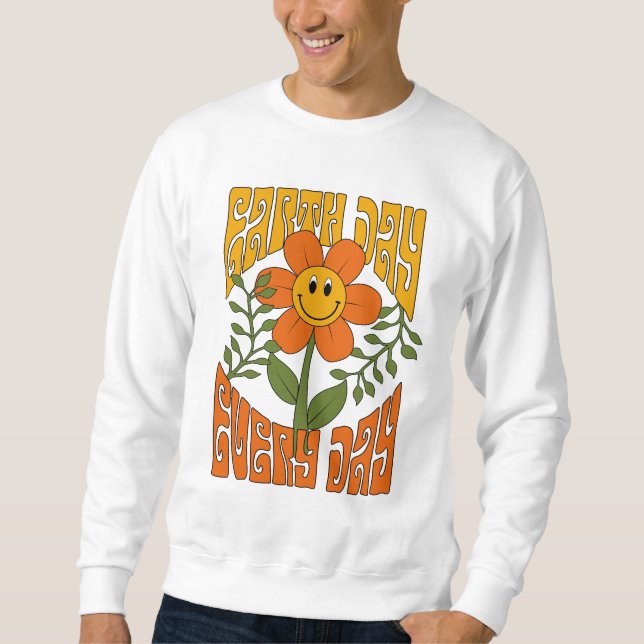 70's Retro Smiling Daisy Flower Sweatshirt (Front)