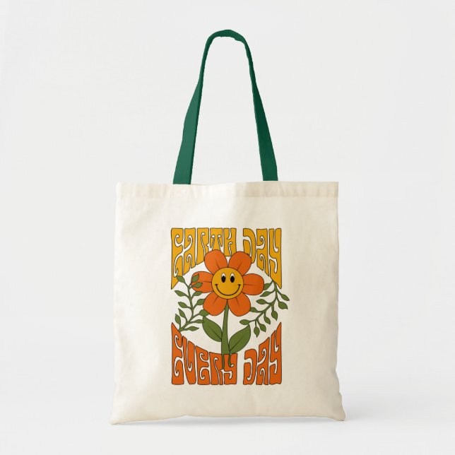 70's Retro Smiling Daisy Flower Tote Bag (Front)