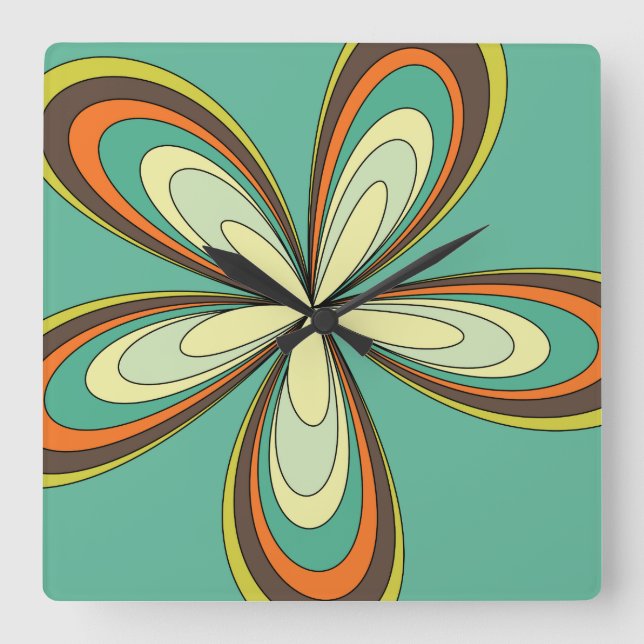 70's retro spring hippie flower power square wall clock (Front)
