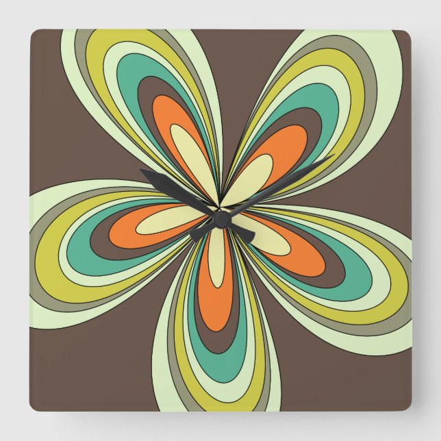70's retro spring hippie flower power square wall clock (Front)