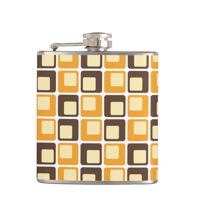 70s Retro Square Shapes Pattern Hip Flask (Front)