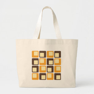 70s Retro Square Shapes Pattern Large Tote Bag