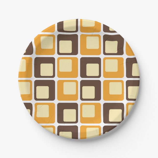 70s Retro Square Shapes Pattern Paper Plate (Front)