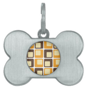 70s Retro Square Shapes Pattern Pet ID Tag
