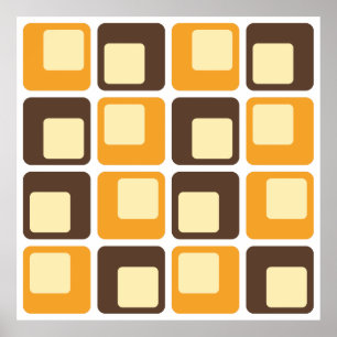 70s Retro Square Shapes Pattern Poster