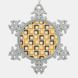 70s Retro Square Shapes Pattern Snowflake Pewter Christmas Ornament