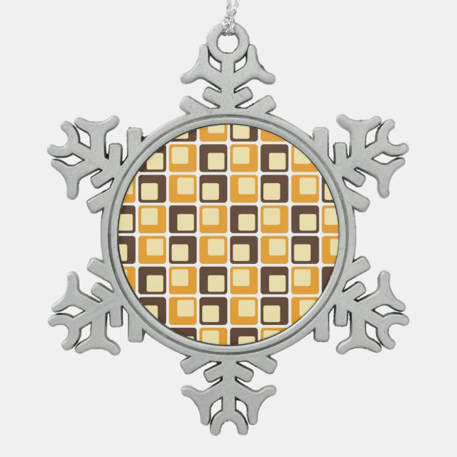 70s Retro Square Shapes Pattern Snowflake Pewter Christmas Ornament (Front)