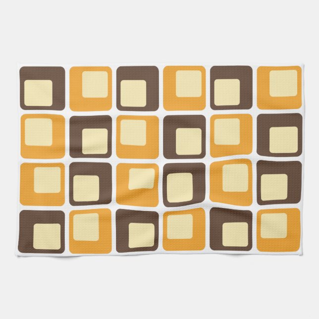 70s Retro Square Shapes Pattern Tea Towel (Horizontal)