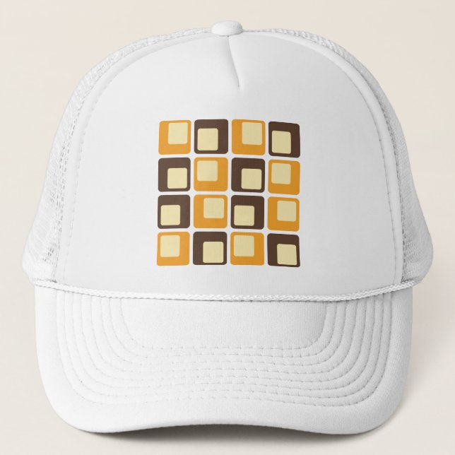 70s Retro Square Shapes Pattern Trucker Hat (Front)