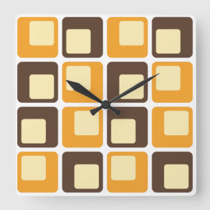 70s Retro Square Shapes Pattern Wall Clock