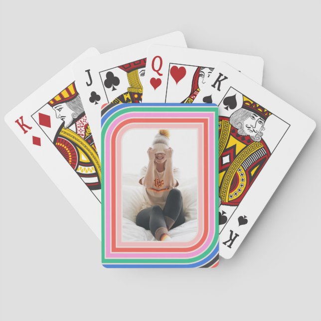 70s Retro Stripe Customisable Photo Playing Cards (Back)
