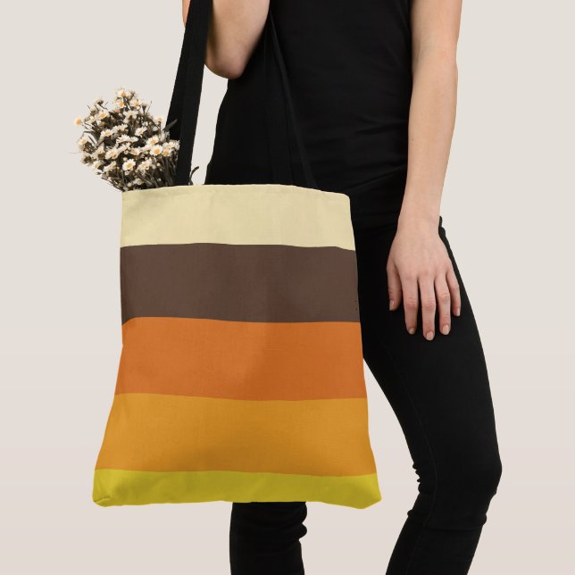 70s Retro Striped Colour Pattern Tote Bag (Close Up)