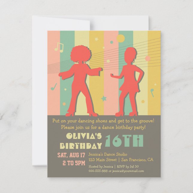 70s Retro Teen Disco Dance Birthday Party Invitation (Front)