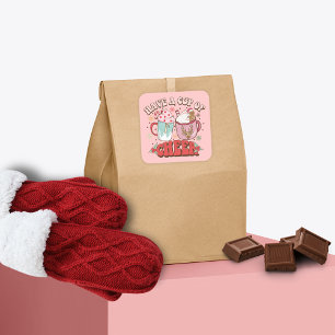 70's Retro Typography Cute Holiday Cup of Cheer Square Sticker