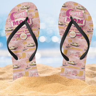 70's Retro Vegas Style Super Mum Always Busy 24/7 Jandals