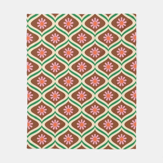 70s retro vintage floral pattern fleece blanket (Front)