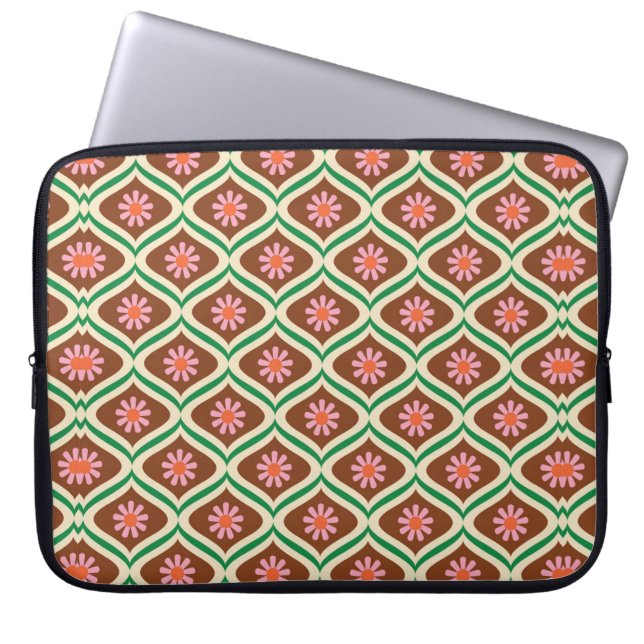 70s retro vintage floral pattern laptop sleeve (Front)