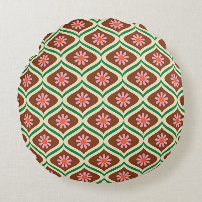 70s retro vintage floral pattern round cushion (Front)