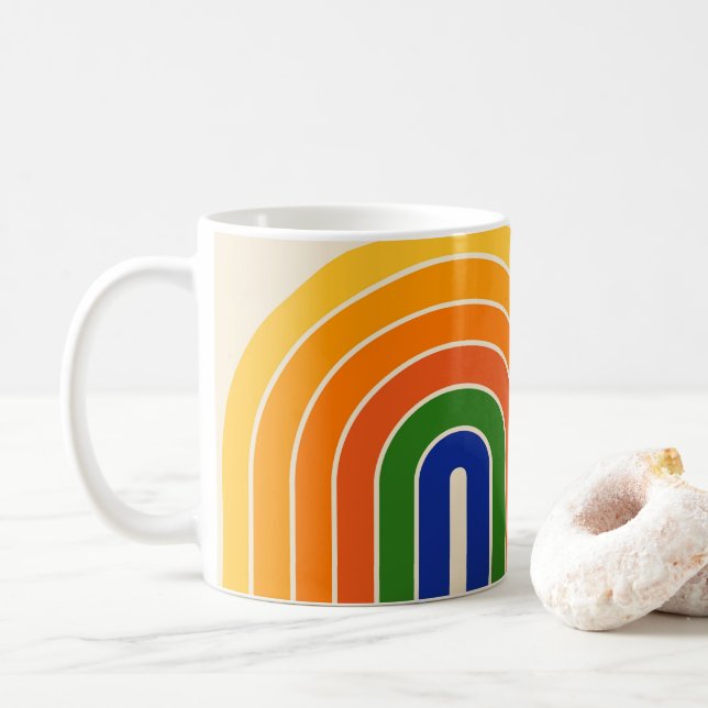 70s Retro Vintage Style Geometric Design Coffee Mug (With Donut)