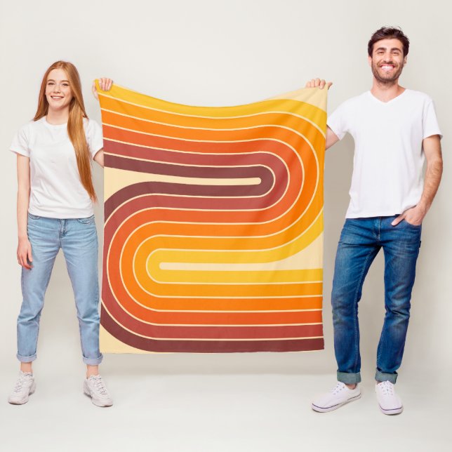 70s Retro Vintage Style Geometric Design Fleece Blanket (In Situ)