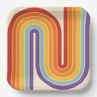 70s Retro Vintage Style Geometric Design Paper Plate