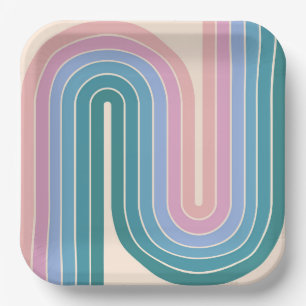 70s Retro Vintage Style Geometric Design Paper Plate