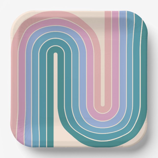 70s Retro Vintage Style Geometric Design Paper Plate (Front)