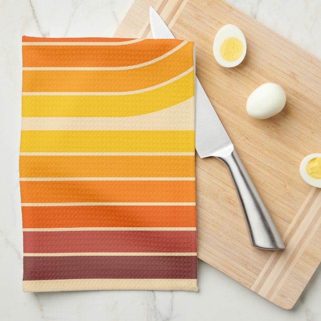 70s Retro Vintage Style Geometric Design Tea Towel (Quarter Fold)