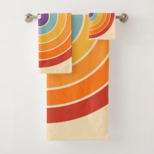 70s Retro Vintage Style Geometric Pattern Bath Towel Set