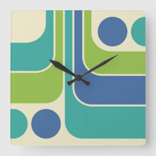 70s Retro Vintage Style Geometric Pattern Square Wall Clock