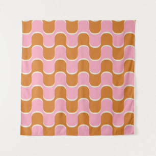 70s retro vintage wavy pattern in gold and pink tapestry