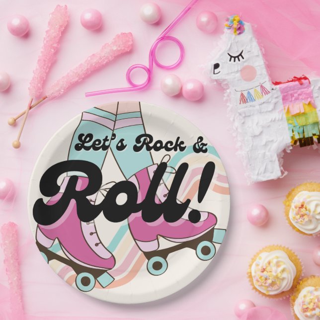 70s Rock and ROLL Roller Skating Party Favours Paper Plate (Party)