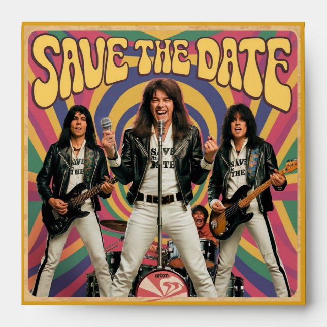 70's rock band save the date wedding envelope (Front)