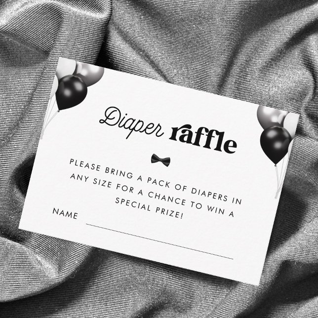 70s Script Black White Diaper Raffle Baby Shower Enclosure Card (Creator Uploaded)