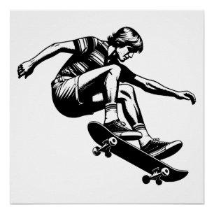 70's Skateboarder Black and White Poster
